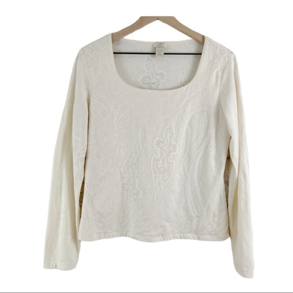 J.JILL Stretch Lace Long Sleeve Blouse Cream
